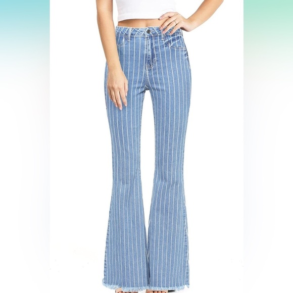 Cello Denim - Like new Cello Blue and White Striped Flare Jeans